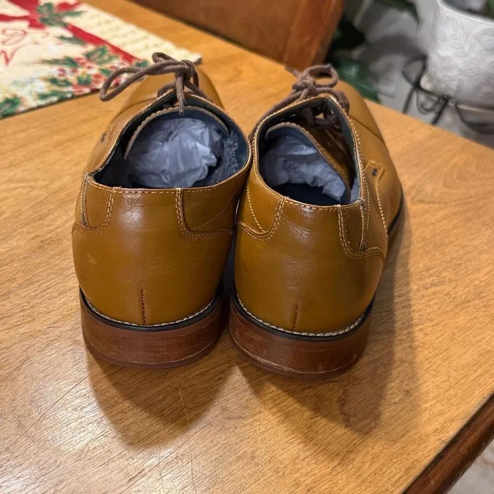 Steve Madden P-Eratic Mens Tan Brown Leather Lace Up Cap Toe Oxfords Shoes